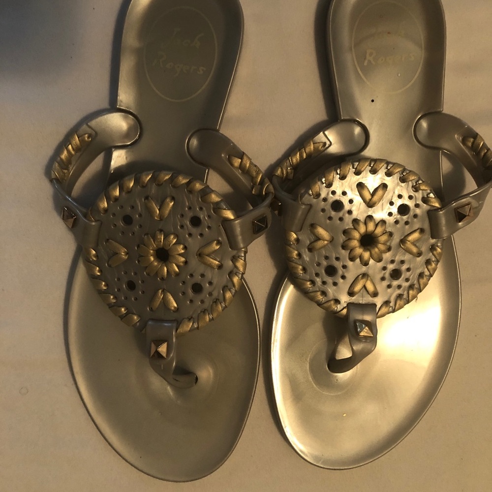 Jack Rogers jelly sandals, silver and gold, size 2